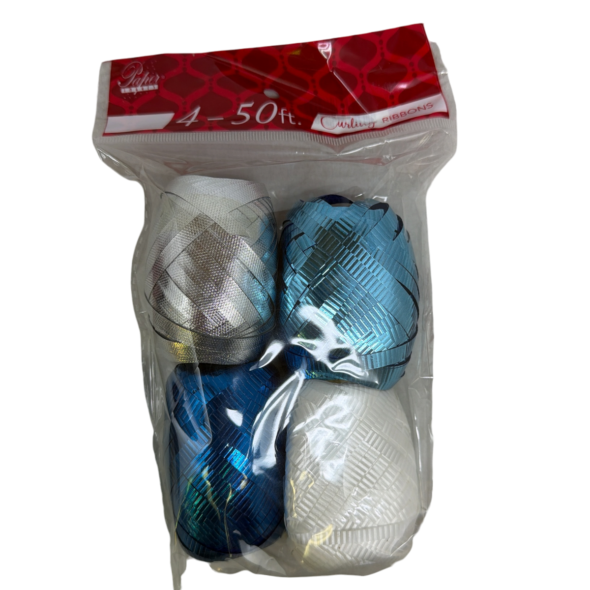 Curling Ribbon Eggs 4 Pack - Blue / White / Silver