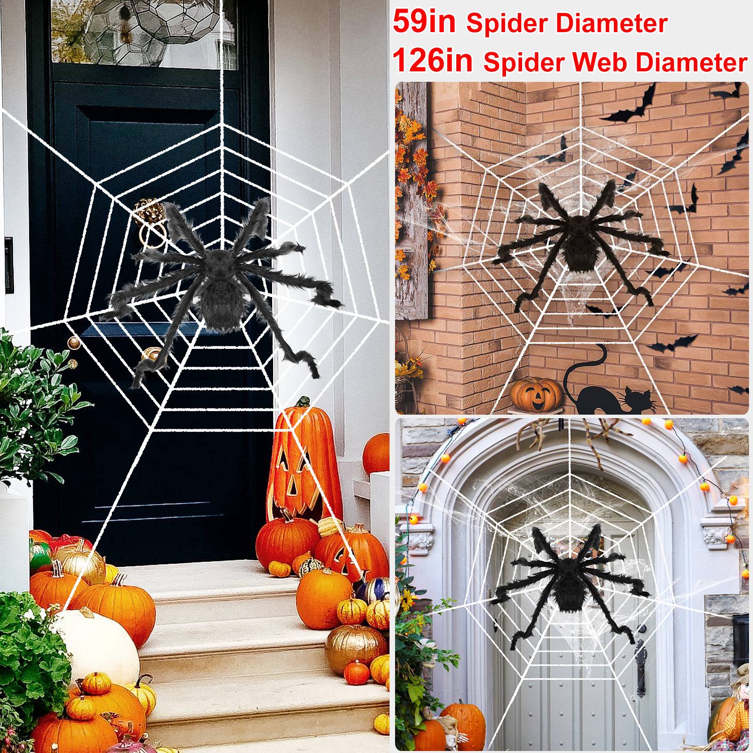 Halloween Decorations Spider Outdoor 59inch Halloween Spider with 126 inch Tarantula Mega Spider Web Hairy Poseable Scary Spider Outdoor Yard Creepy D
