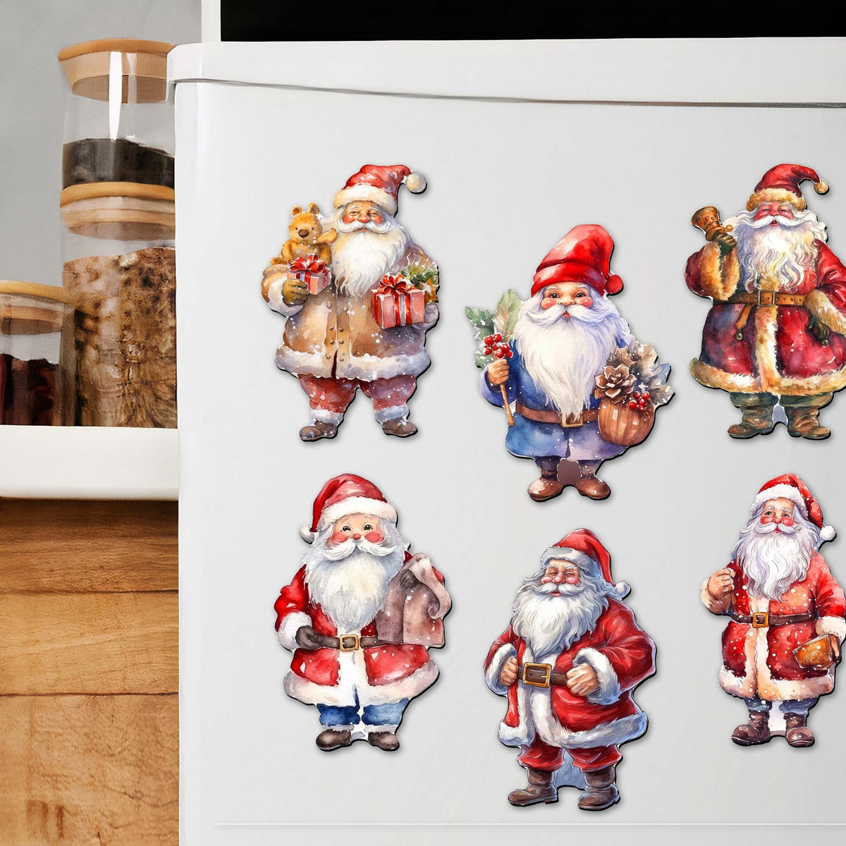 Santa Decorative Eco Wood Magnets Set of 6 by G. Debrekht - Christmas Santa Snowman Decor - 8090009G-S6