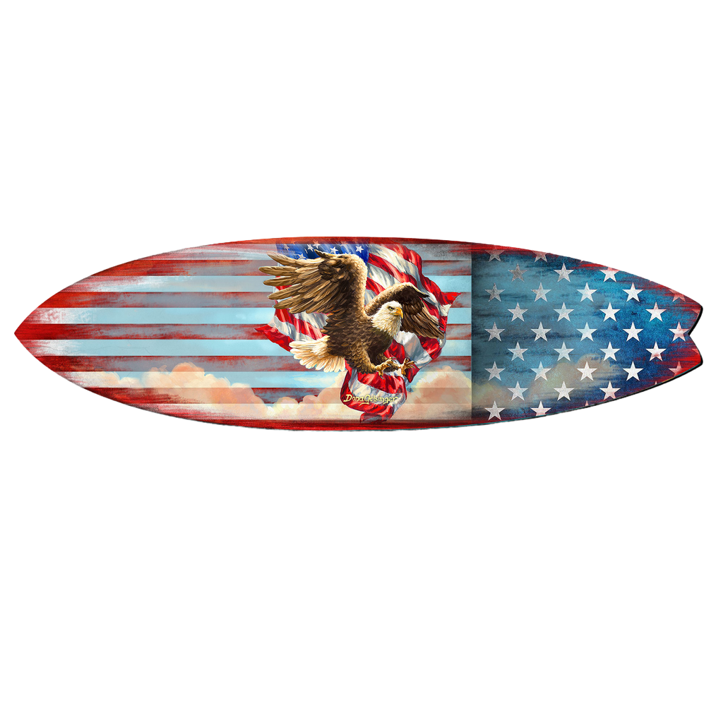 Patriotic American Flag Surfboard Coastal Door Art by D. Gelsinger - American Christmas Decor - 8490108HS