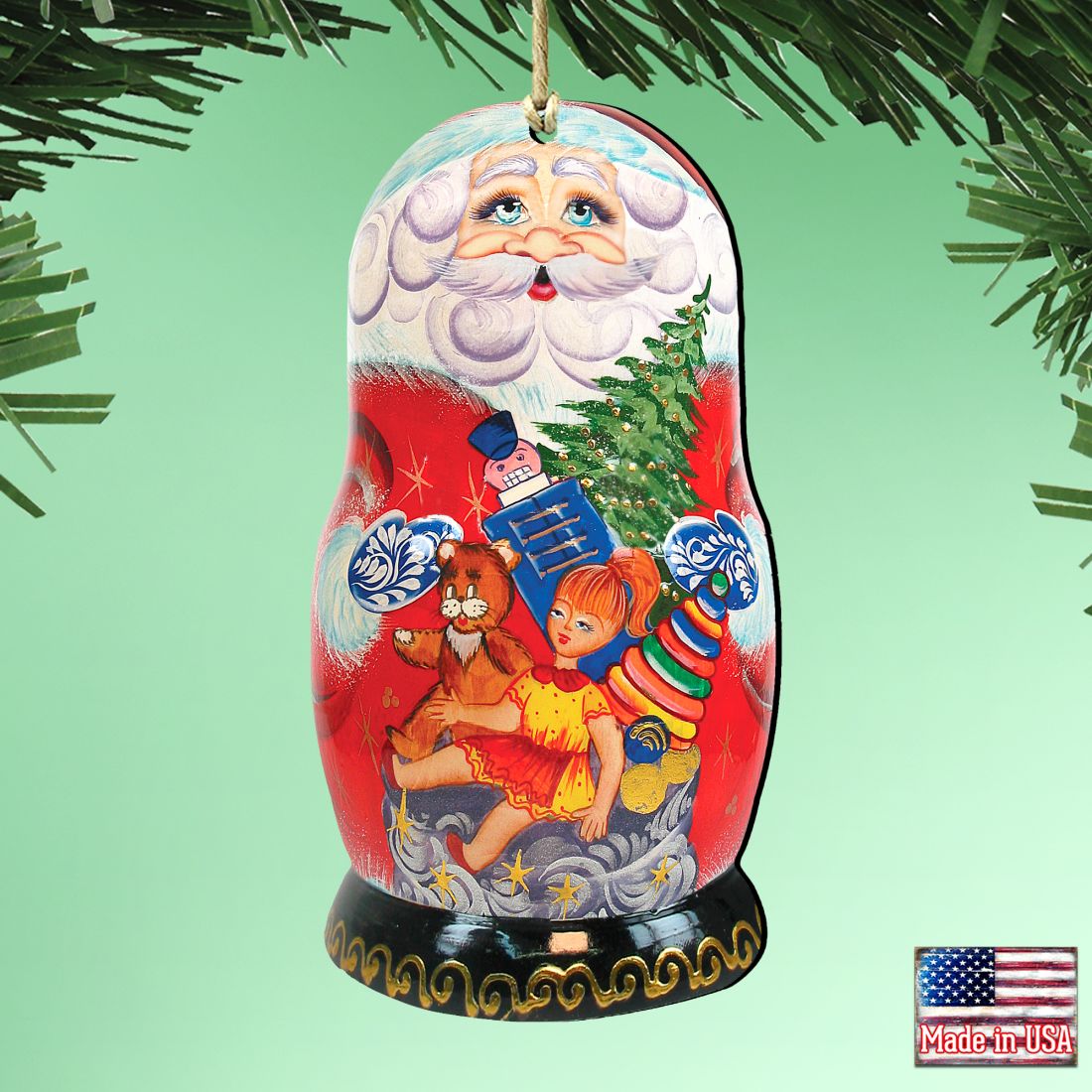 Gift Bag Santa Nesting Doll Wooden Ornaments by G. DeBrekht - Christmas Santa Snowman Decor - 8110715
