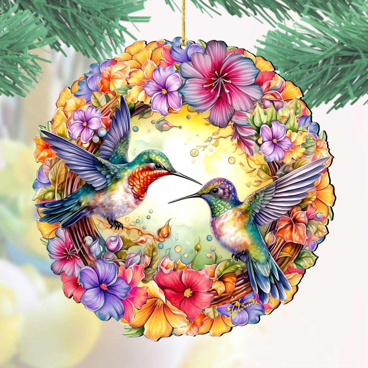 Hummingbirds Wreath Christmas Wooden Ornaments by G. DeBrekht - Easter Spring Decor - 8652804