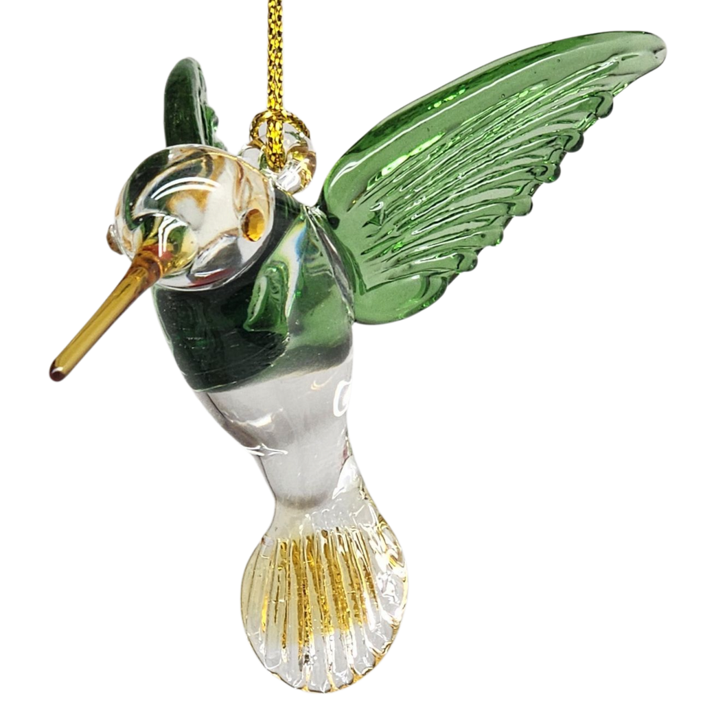 Egyptian Glass Hummingbird Ornament - Green with Yellow Beak