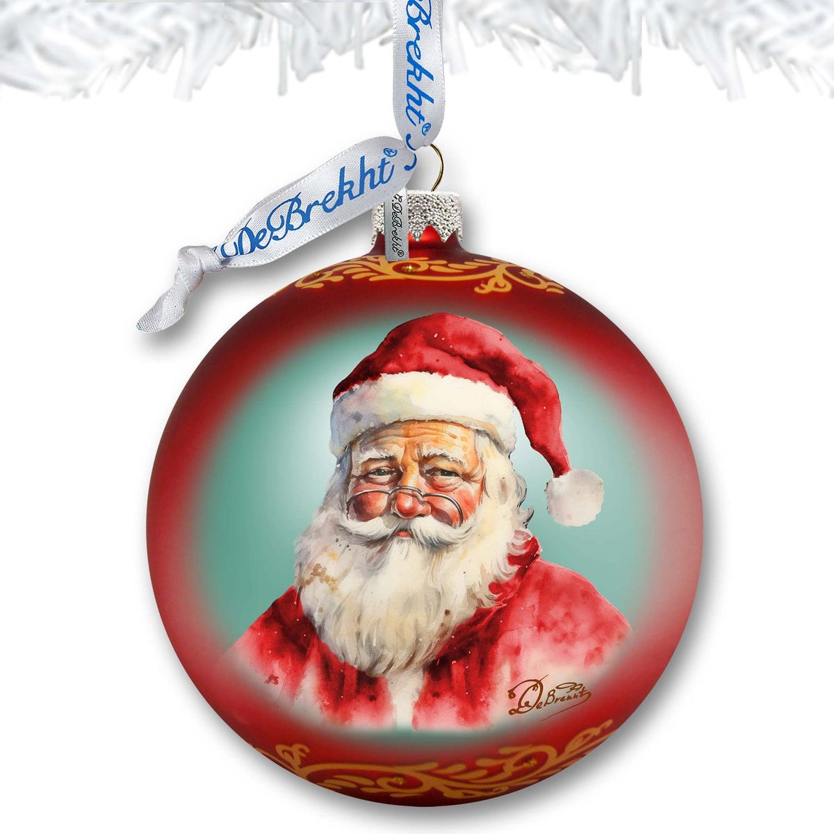 Captivating Smile of Santa Ball Glass Ornament by G. Debrekht - Christmas Santa Snowman Decor - 73376