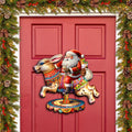 Santa Claus on Bunny Carousel Holiday Door Decor by G. Debrekht - Christmas Santa Snowman Decor - 8611067H