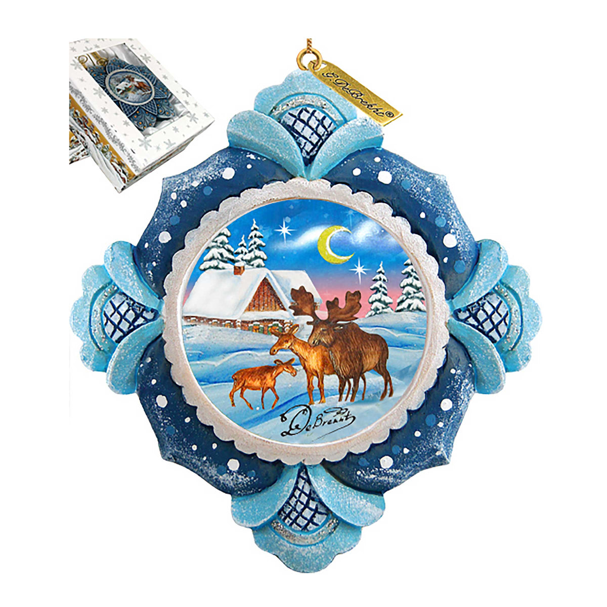 Moose Family Sculpted Hand-Painted Christmas Ornament by G. DeBrekht - Wildlife Holiday Decor - 6102419