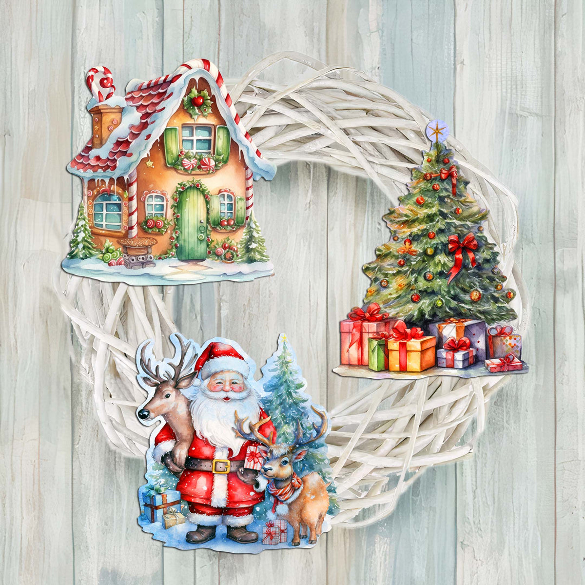 Christmas Is Here Clip-On Eco Wood Decorative Ornaments Set of 3 by G. Debrekht - Christmas Decor - 8091028C-S3
