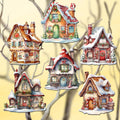 Christmas Houses Clip-On Eco Wood Decorative Ornaments Set of 6 by G. Debrekht - Christmas Decor - 8090024C-S6