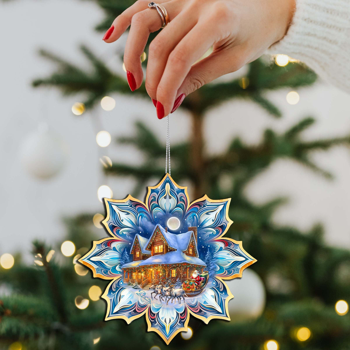 Waiting for Christmas Snowflake Eco Wood Ornaments Set of 3 by G. Debrekht - Christmas Decor - 8090150-S3