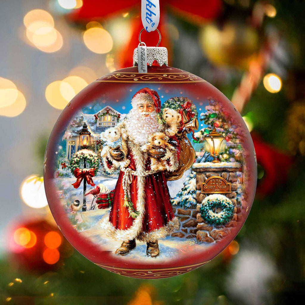 Silent Night Santa Glass Ornament Limited Edition by D. Gelsinger - Christmas Santa Snowman Decor - 73891-1315
