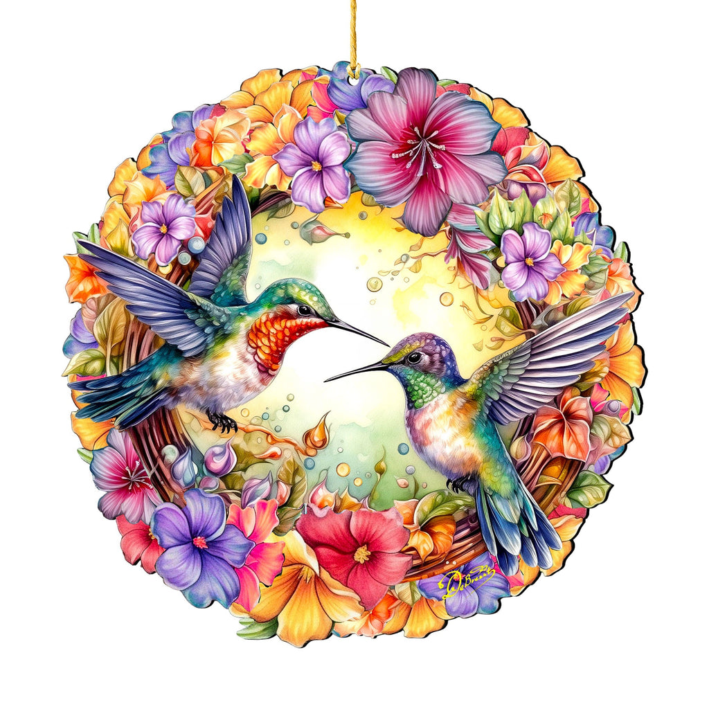 Hummingbirds Wreath Christmas Wooden Ornaments by G. DeBrekht - Easter Spring Decor - 8652804