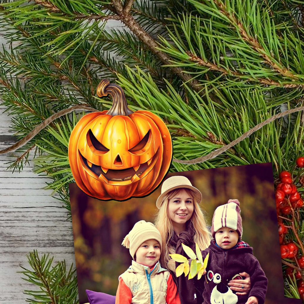 Spooky pumpkins Clip-On Eco Wood Decorative Ornaments Set of 6 by G. Debrekht - Halloween Decor - 8090019C-S6