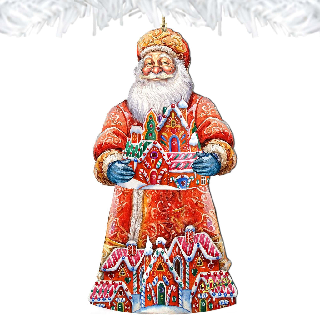 Santa and the Gingerbread House Wooden Ornaments by G. Debrekht - Christmas Santa Snowman Decor - 8691404