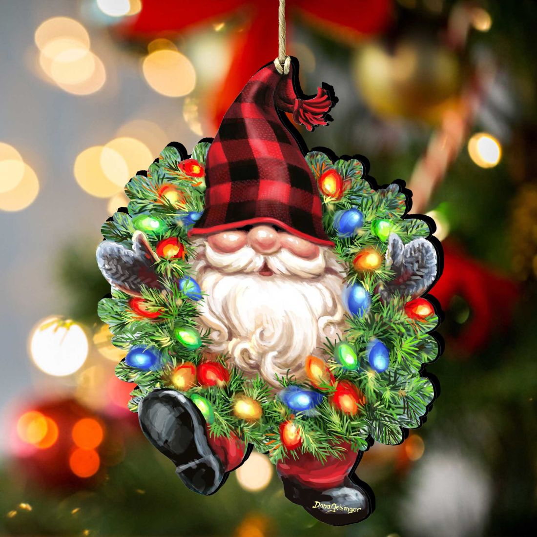Bright Light Gnome Dwarf Wreath Wooden Ornaments by Gelsinger - Christmas Decor - 8161053-DG
