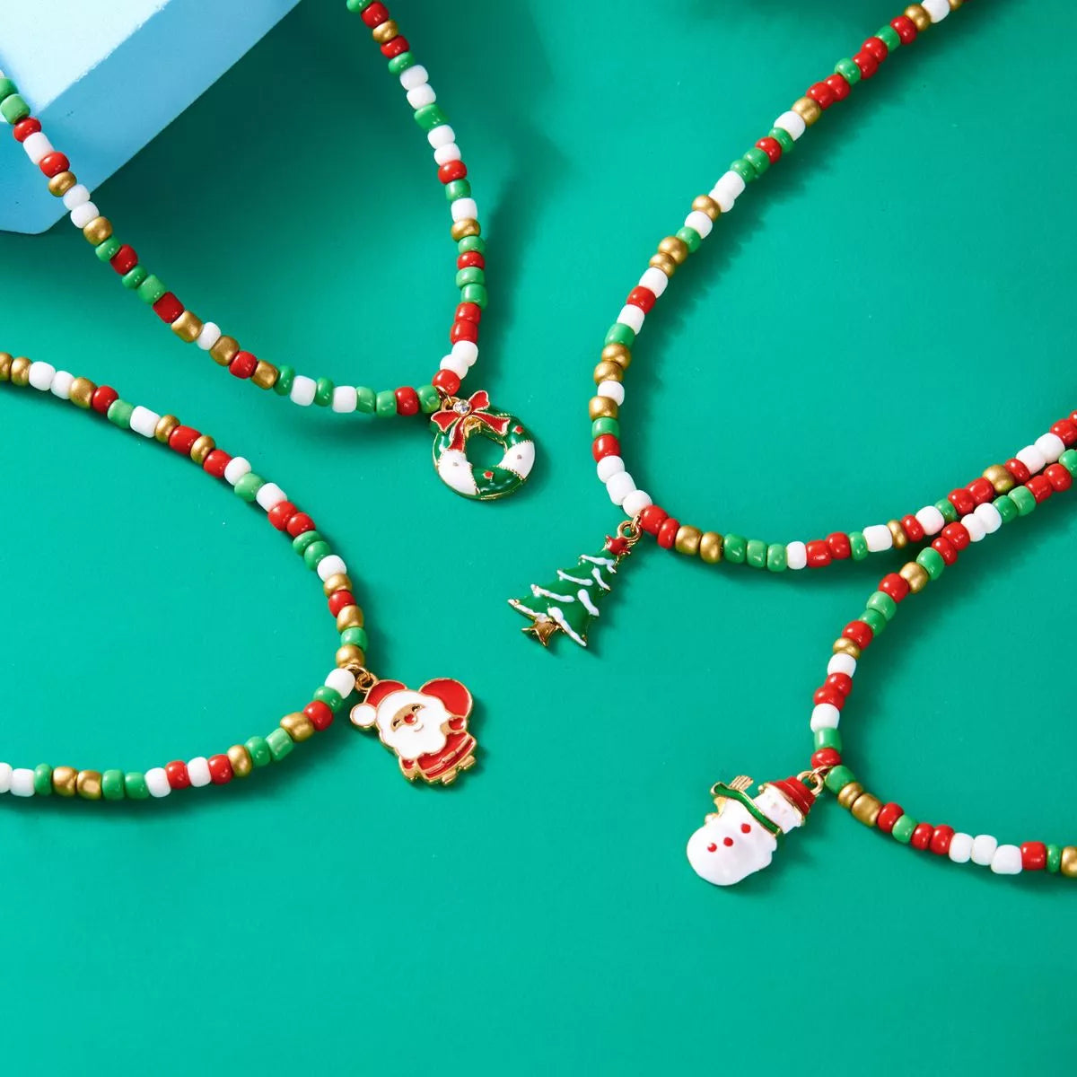 Christmas Themed Beaded Pendant Necklace