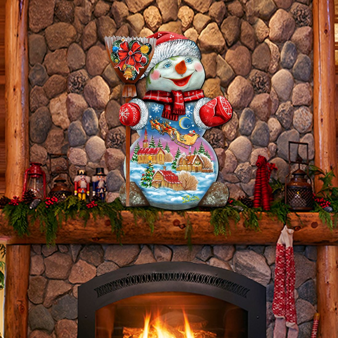 Santa In the Night Sky Snowman Door Decor by G. DeBrekht - Christmas Santa Snowman Decor - 818158H