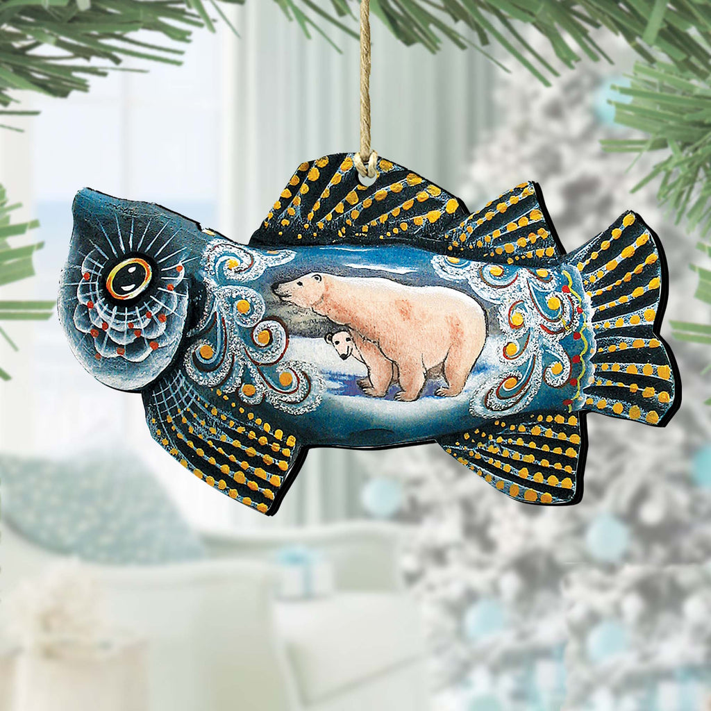 Frosty Fish Christmas Wooden Ornaments by G. DeBrekht - Coastal Holiday Decor - 8126141