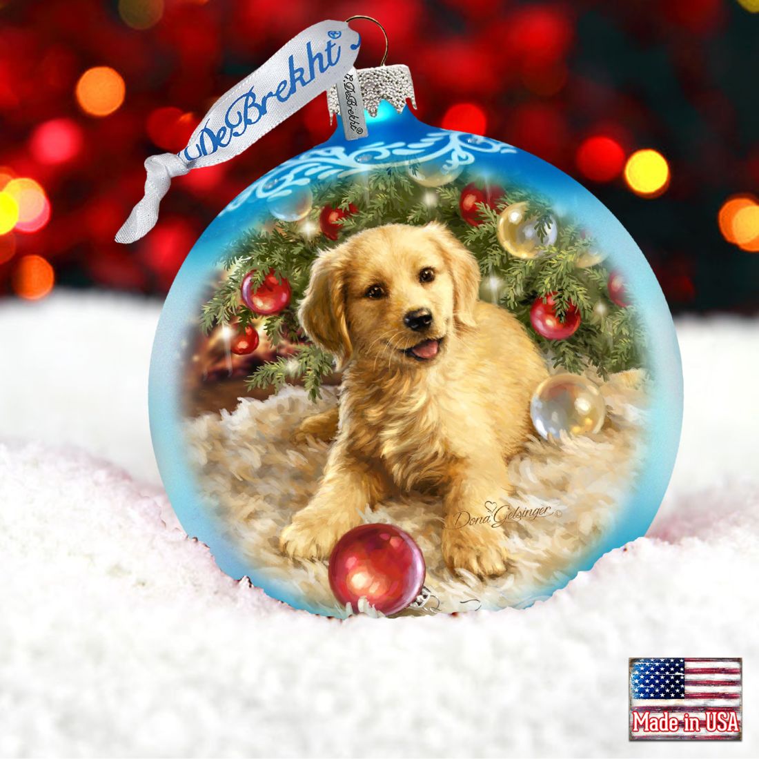 Christmas Puppy Glass Ornament by D. Gelsinger - Christmas Decor - 71104-1609