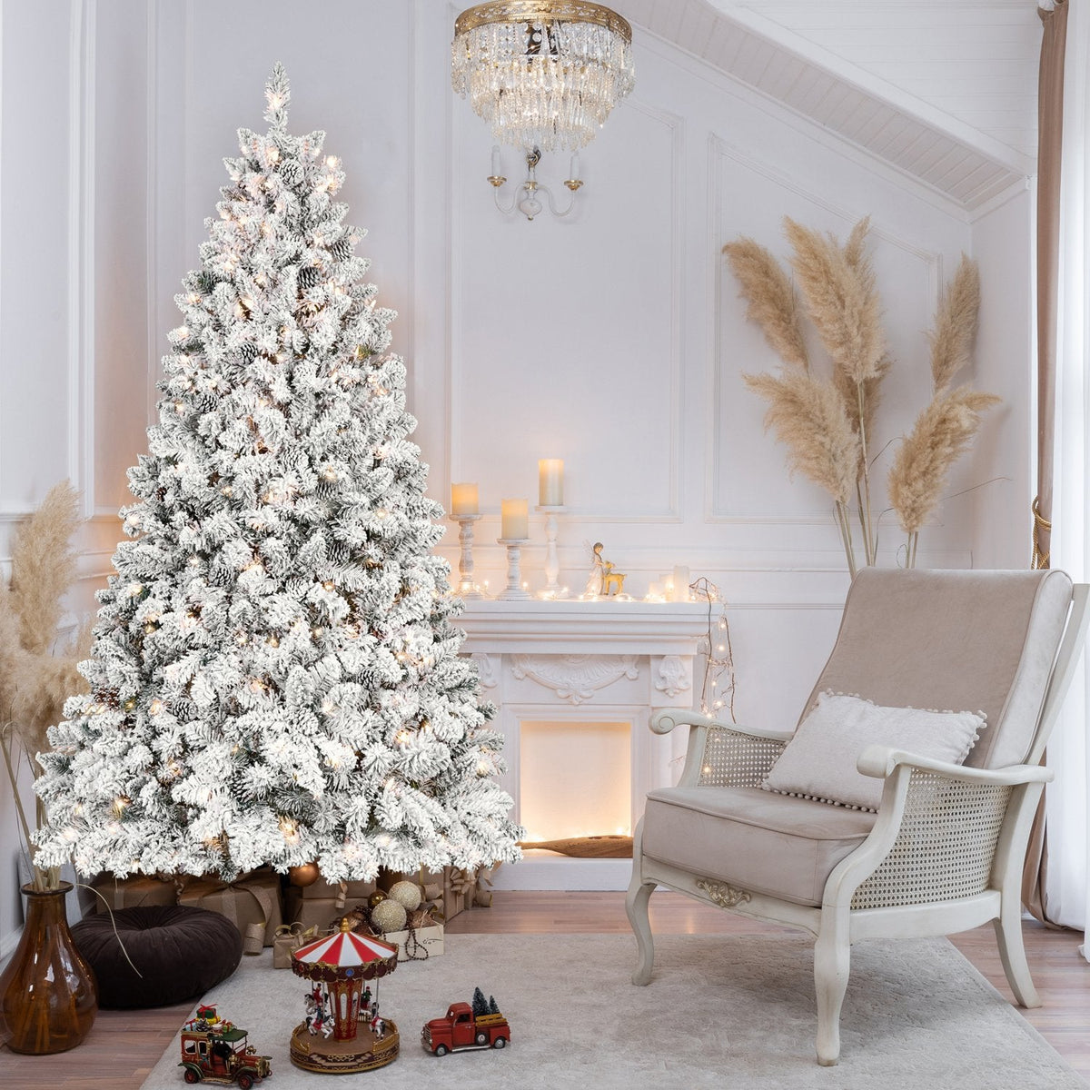 5FT Pre-Lit Flocked Christmas Tree with 300 Warm White LEDs