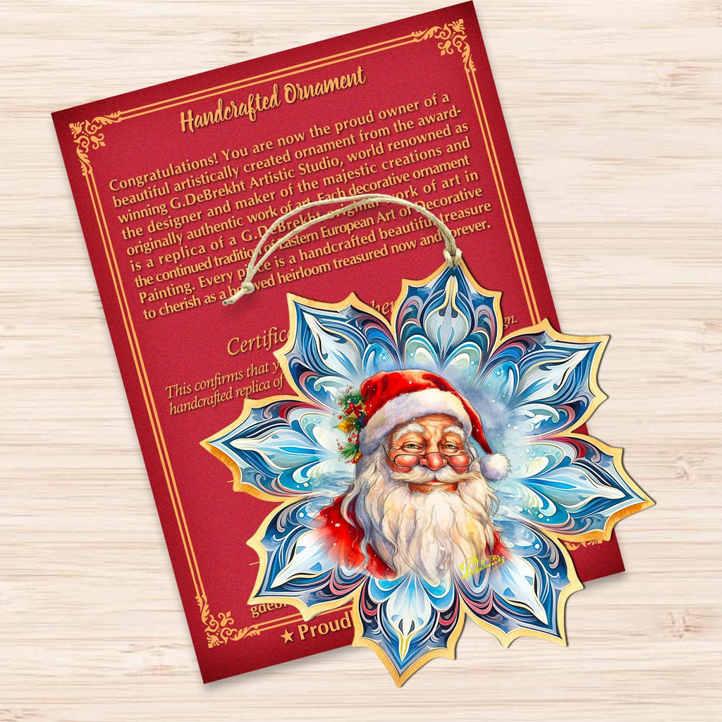 Santa Face Snowflake Wooden Ornaments by G. Debrekht - Christmas Santa Snowman Decor - 8688424