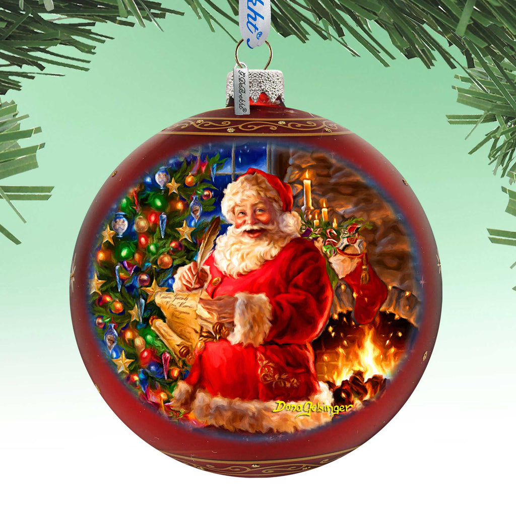 Wish List Santa Lg Glass Ornament in Red by Gelsinger - Christmas Decor - 73925R-DG