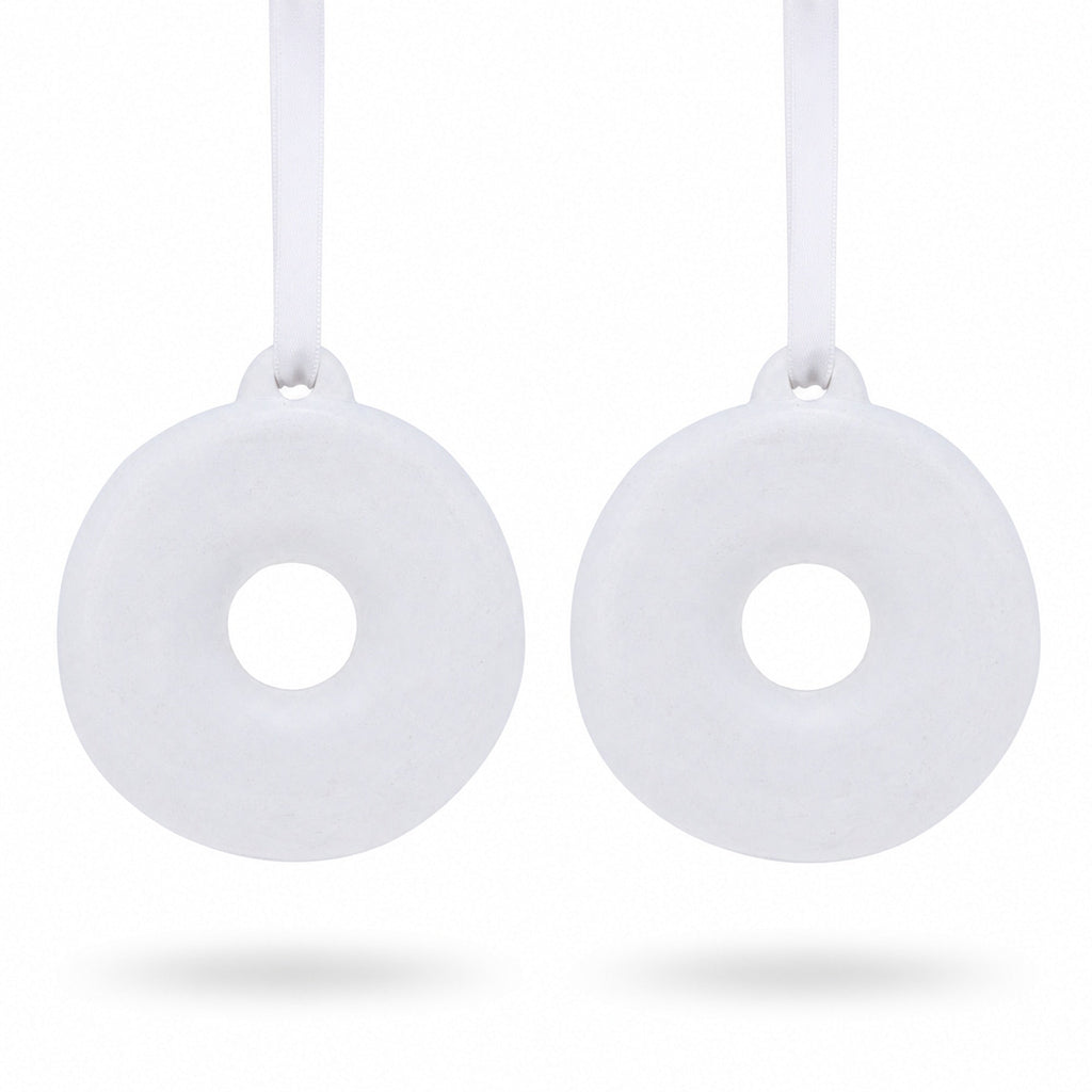 Set of 2 Plaster Donuts Christmas Ornaments 2.6 Inches