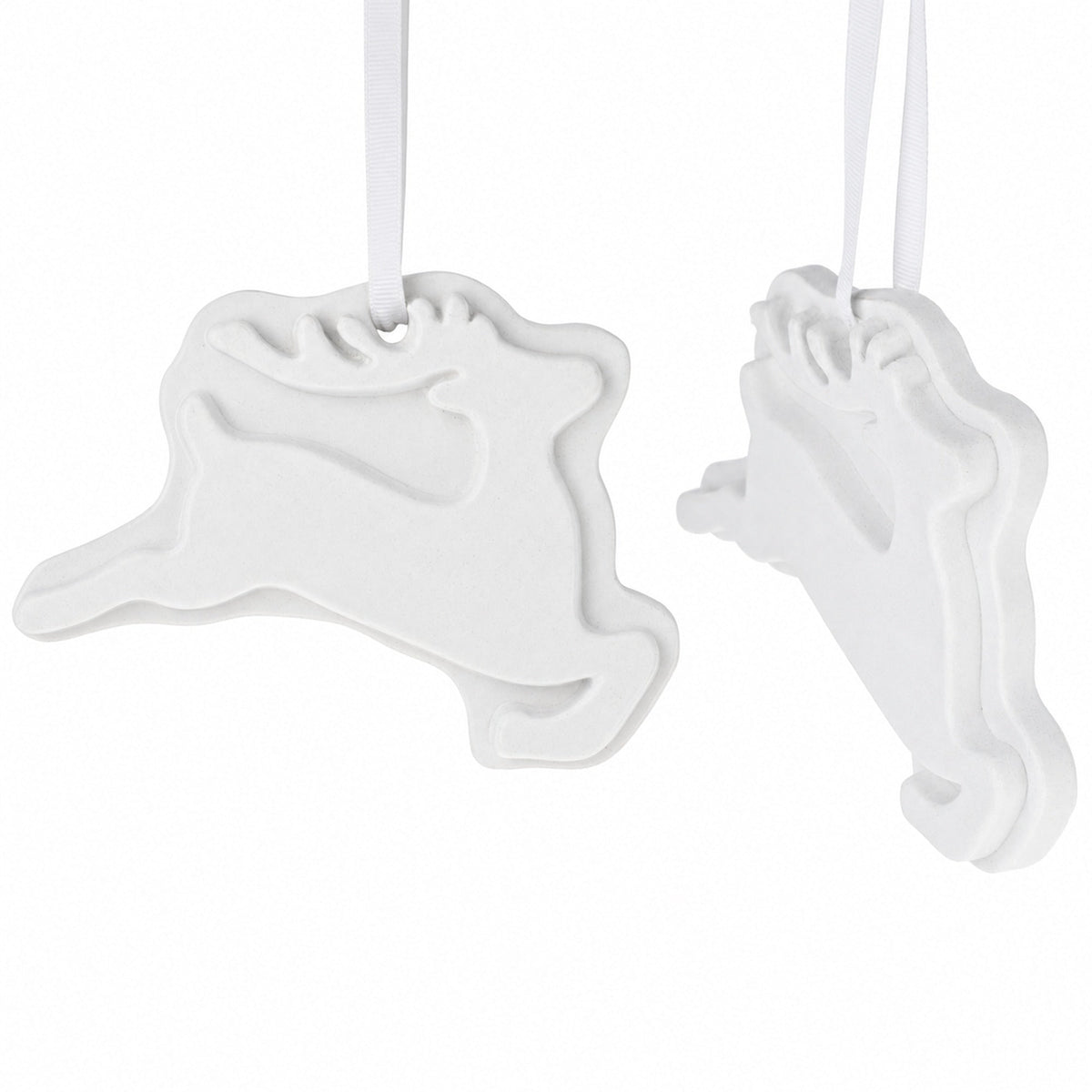 Set of 2 Blank Unfinished White Plaster Reindeer Christmas Ornaments DIY Craft 3.7 Inches