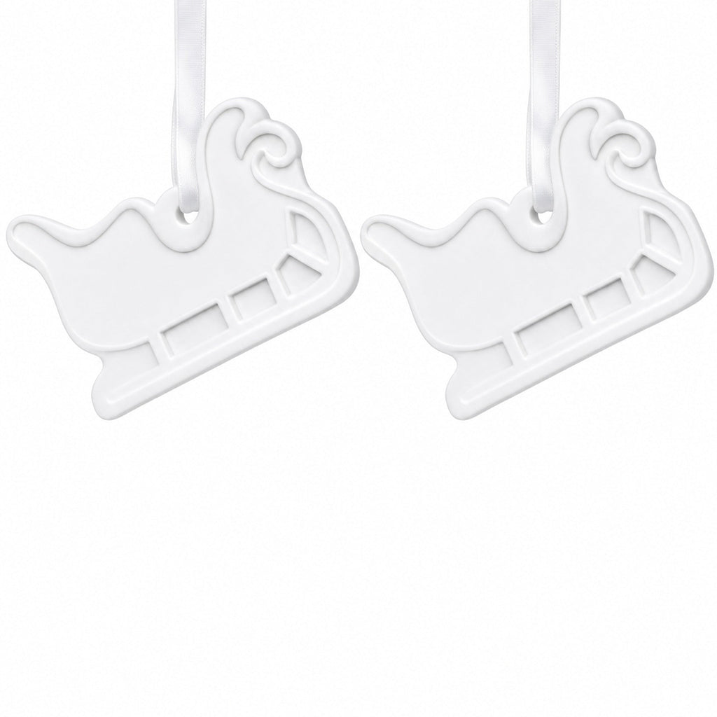 Set of 2 Blank Unfinished White Plaster Sleigh Christmas Ornaments DIY Craft 3.35 Inches