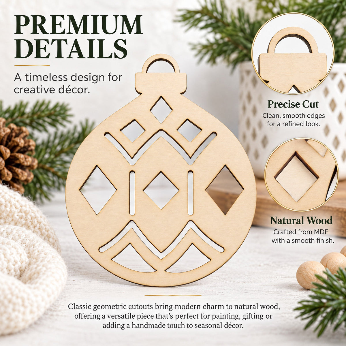 Unfinished Wooden Geometric Christmas Ornament Shape Cutout DIY Craft 4.7 Inches