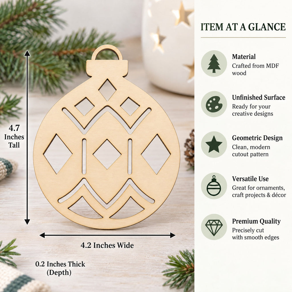 Unfinished Wooden Geometric Christmas Ornament Shape Cutout DIY Craft 4.7 Inches