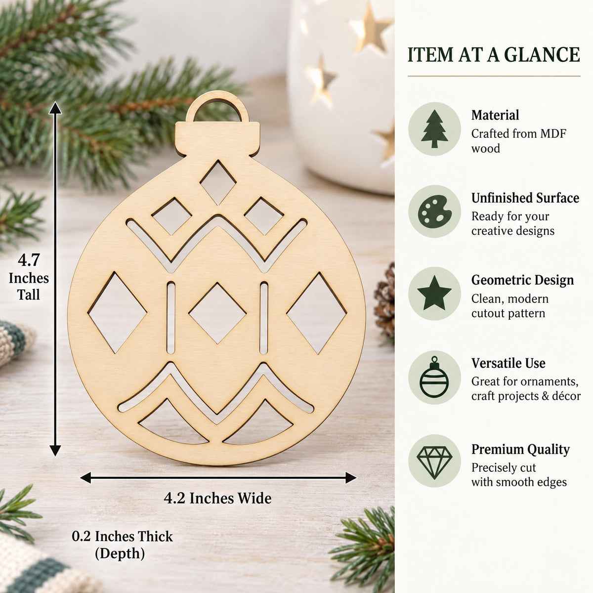 Unfinished Wooden Geometric Christmas Ornament Shape Cutout DIY Craft 4.7 Inches