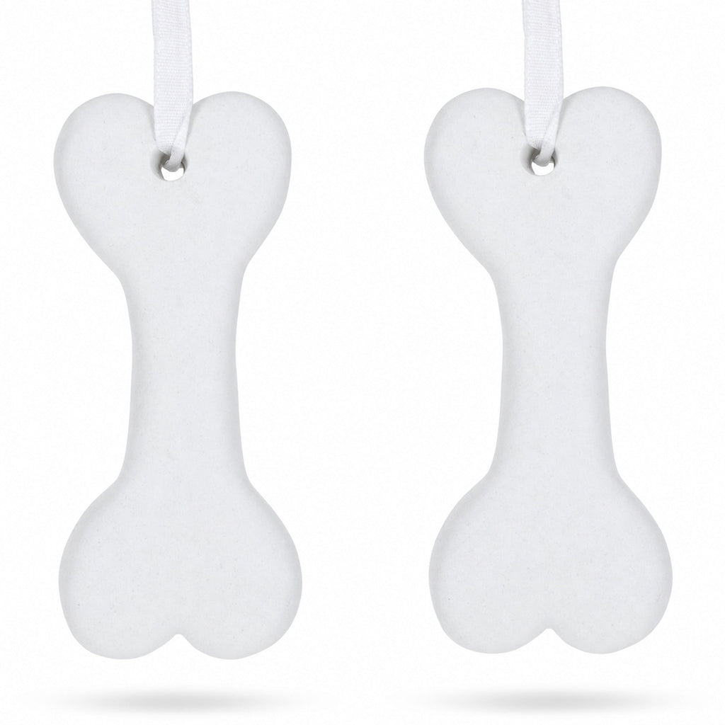 Set of 2 Blank Unfinished White Plaster Bone Christmas Ornaments DIY Craft 3.65 Inches