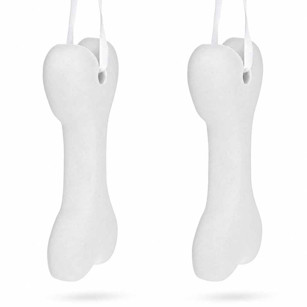 Set of 2 Blank Unfinished White Plaster Bone Christmas Ornaments DIY Craft 3.65 Inches