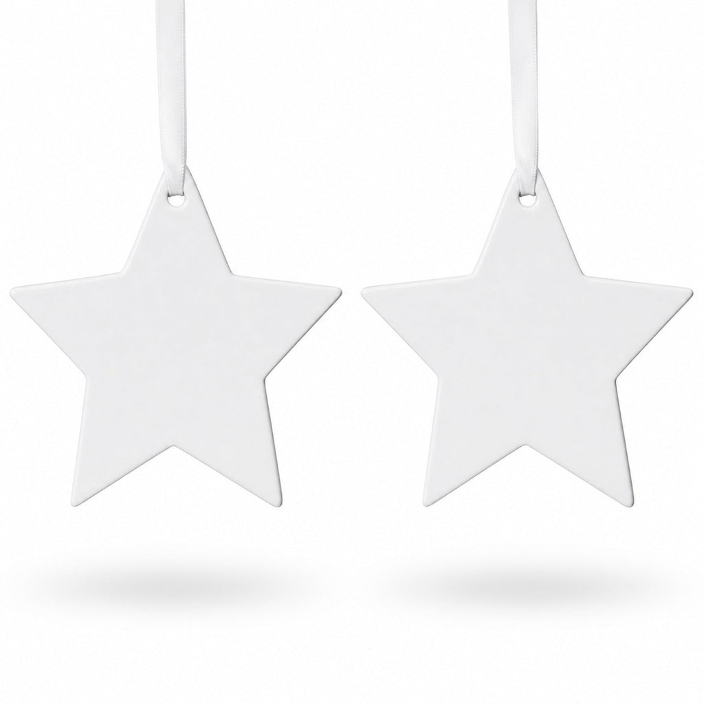 Set of 2 Blank Unfinished White Plaster Star Christmas Ornaments DIY Craft 3.9 Inches
