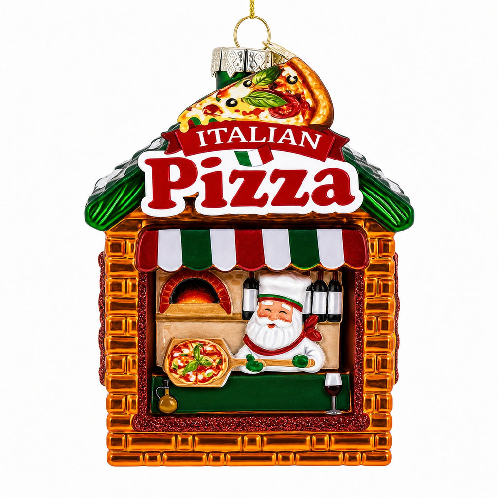 Italian Pizzeria with Santa Glass Christmas Ornament