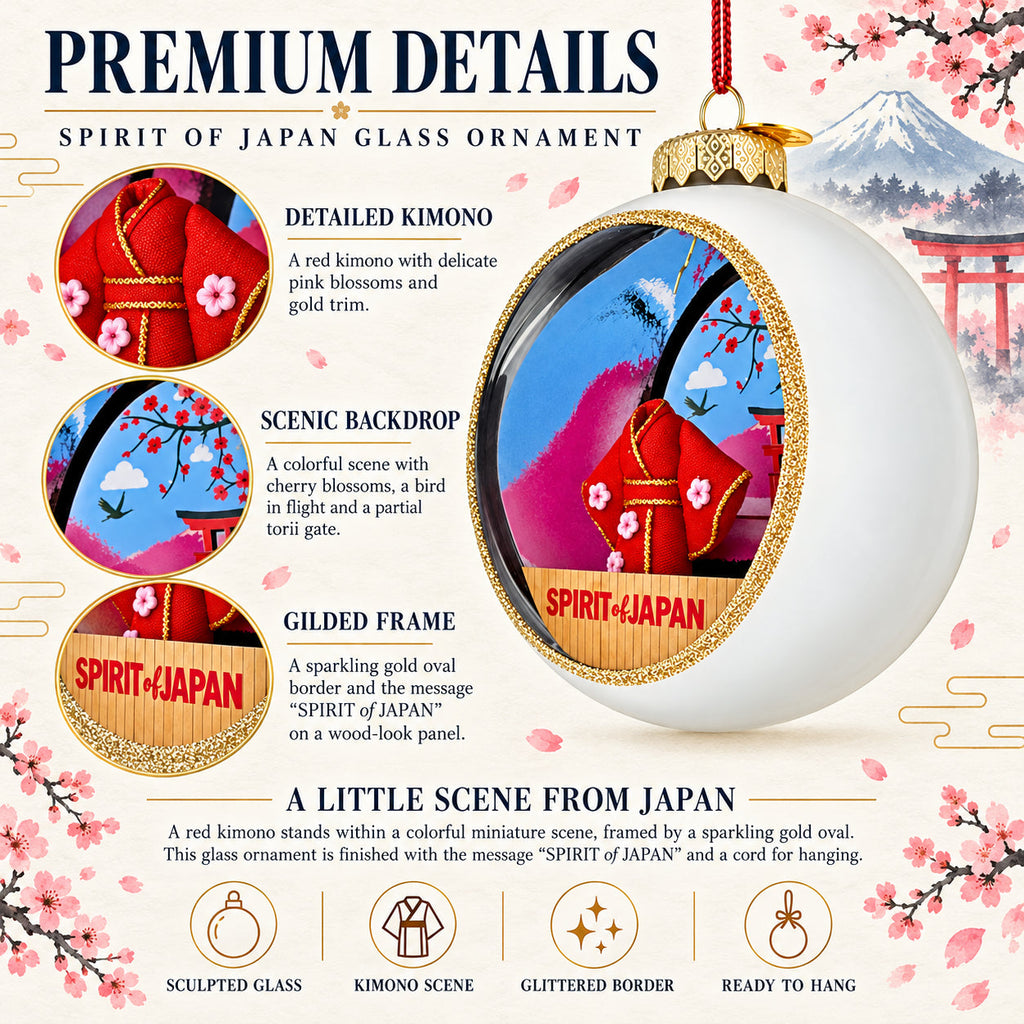 Japan Flag Travel Souvenir Kimono Torii Glass Ball Christmas Ornament