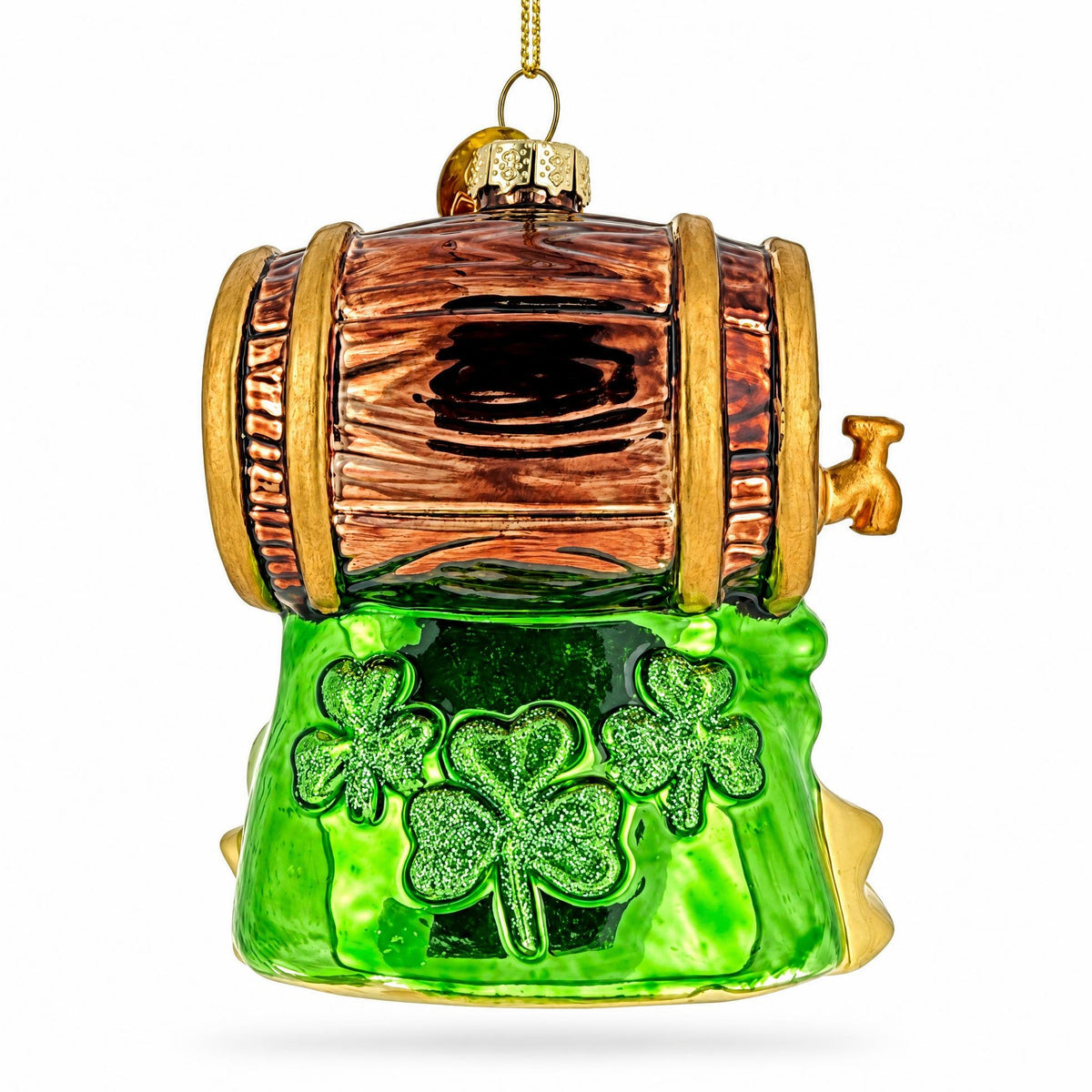 Irish Heritage Shamrock Beer Barrel And Pipe Glass Christmas Ornament