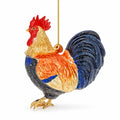 Colorful Glittered Rooster Glass Christmas Ornament