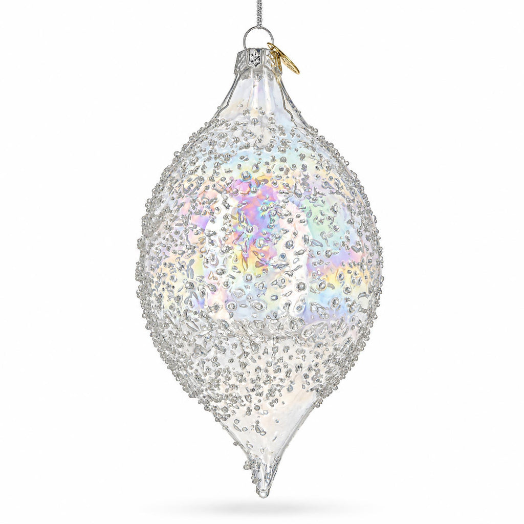 Iridescent Frosted Teardrop Glass Christmas Ornament