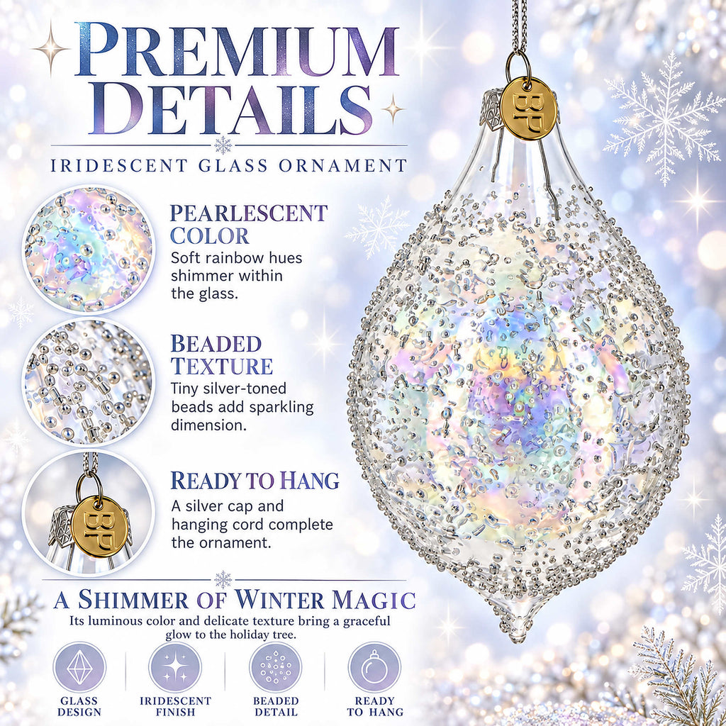 Iridescent Frosted Teardrop Glass Christmas Ornament