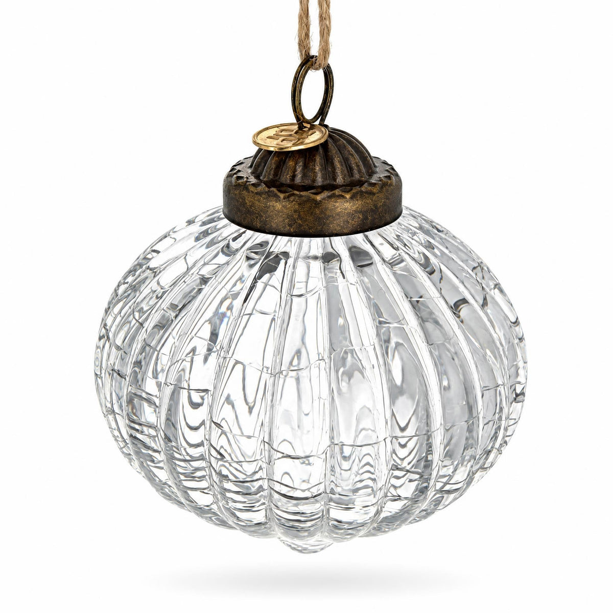 Clear Ribbed Glass Vintage Onion Christmas Ornament