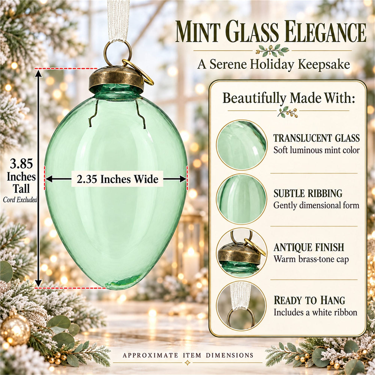 Oval Vintage Style Clear Glass Egg Christmas Ornament
