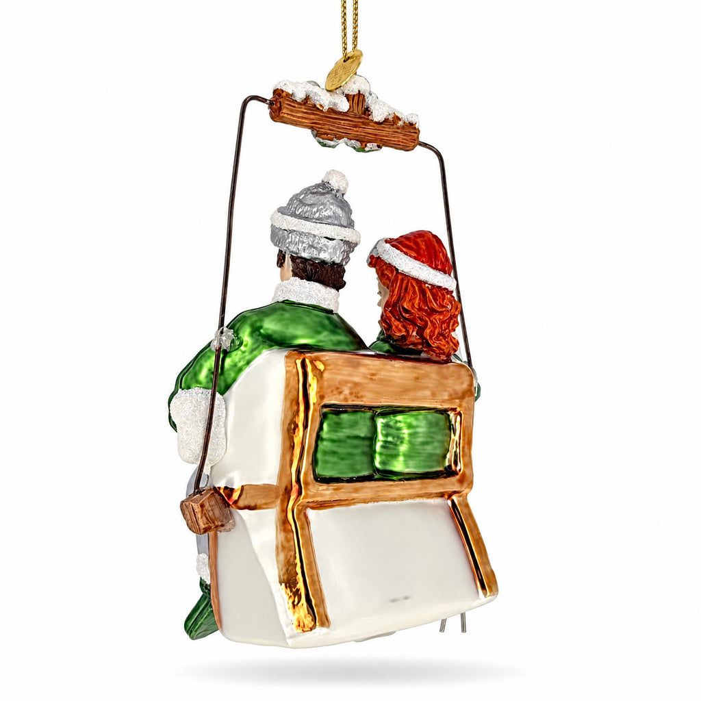Retro Vintage Ski Lift Couple Glass Christmas Ornament