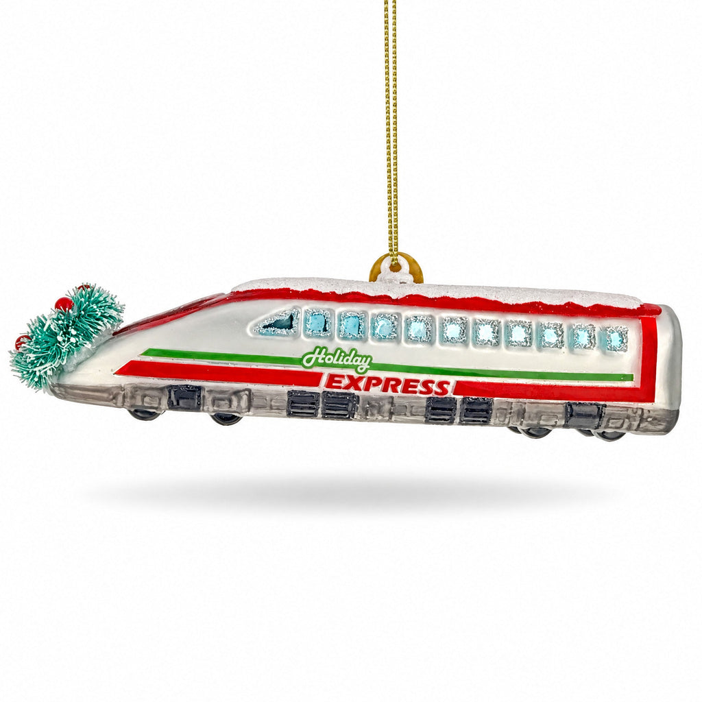 Bullet Train Express Glass Christmas Ornament
