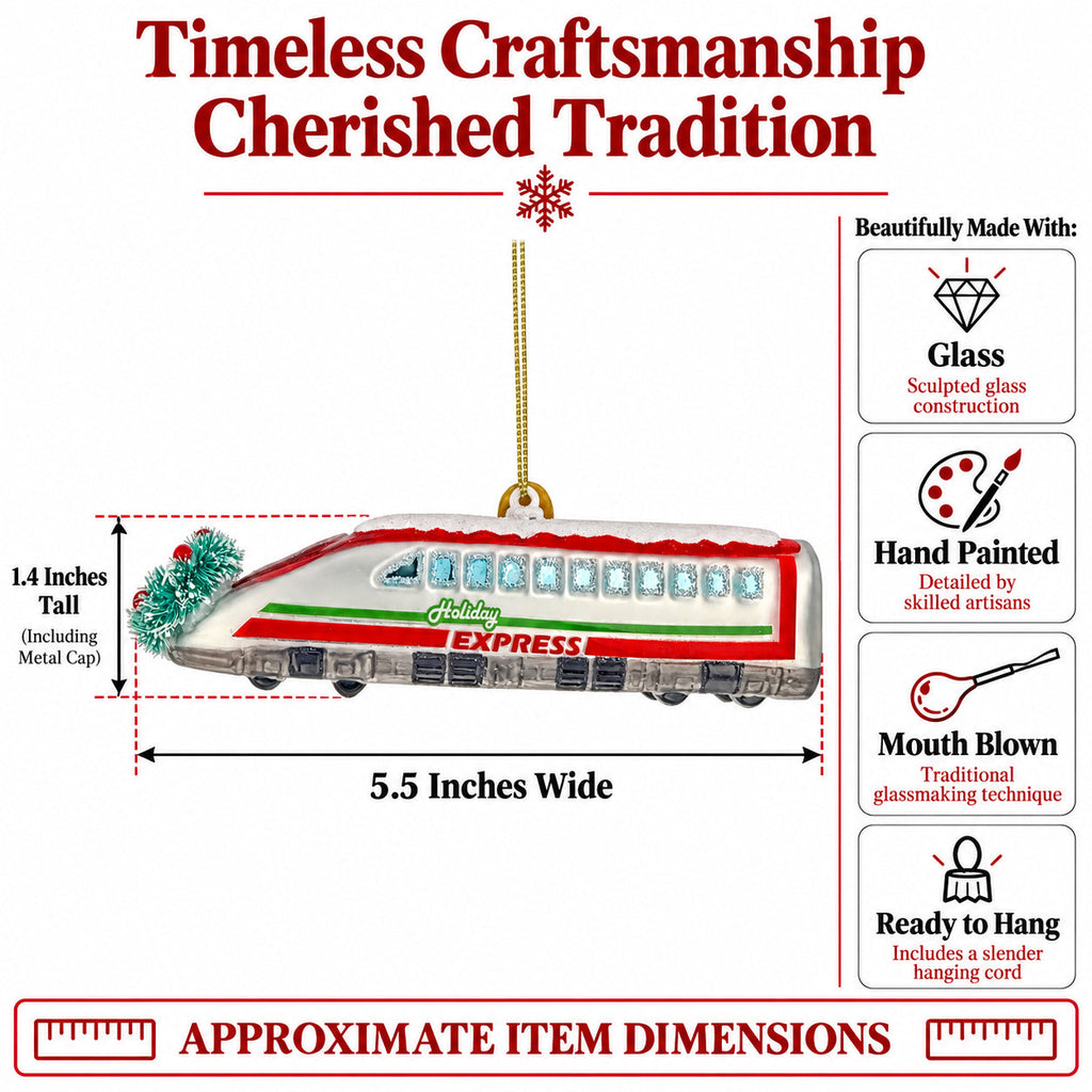 Bullet Train Express Glass Christmas Ornament