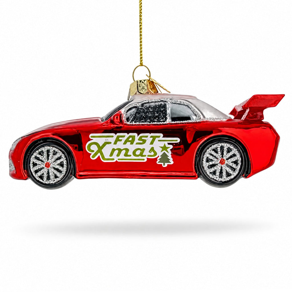 Sports Racing Car with Spoiler Glass Christmas Ornament