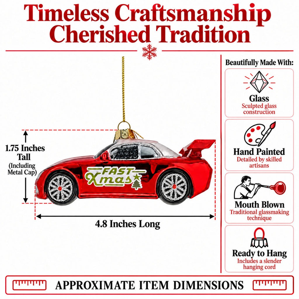 Sports Racing Car with Spoiler Glass Christmas Ornament