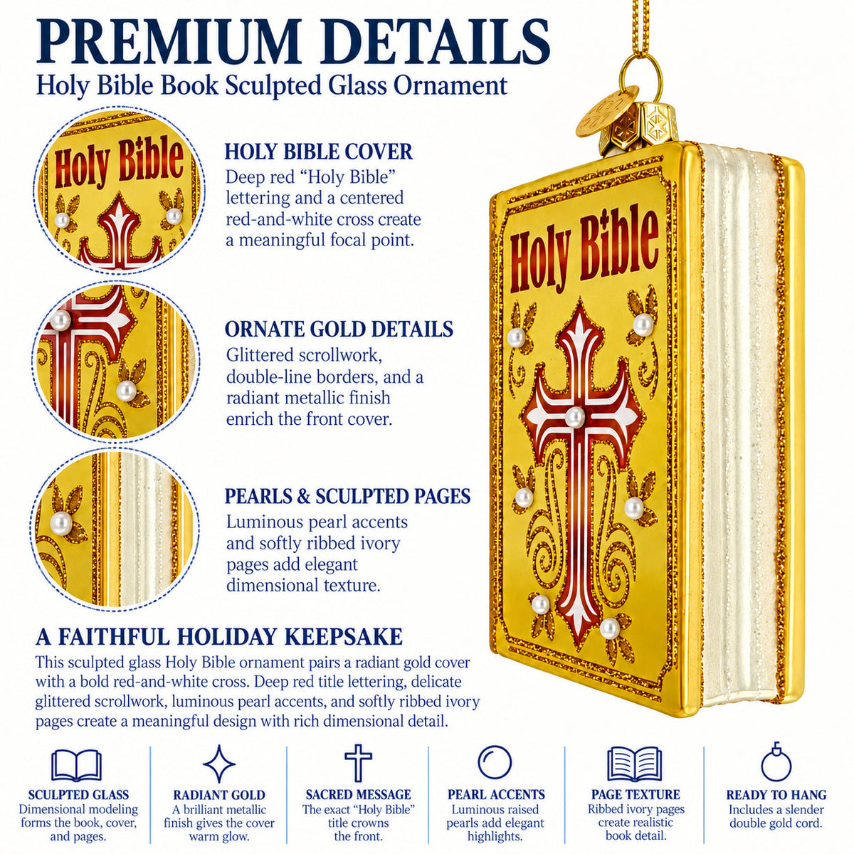 Holy Bible Book Glass Christmas Ornament
