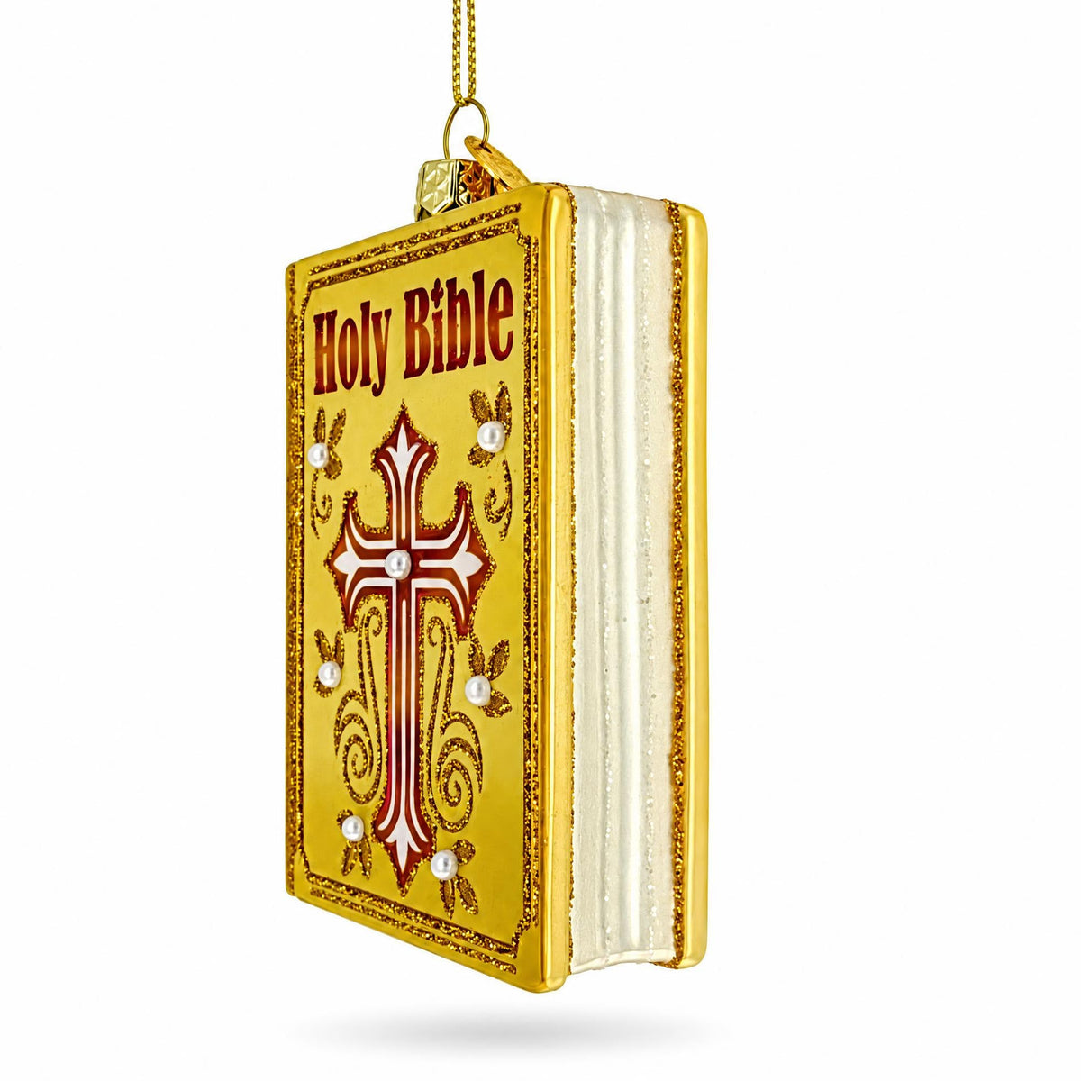 Holy Bible Book Glass Christmas Ornament