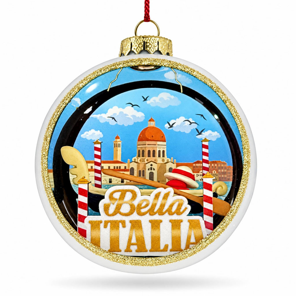 Italian Flag Travel Souvenir Venice Gondola Glass Ball Christmas Ornament